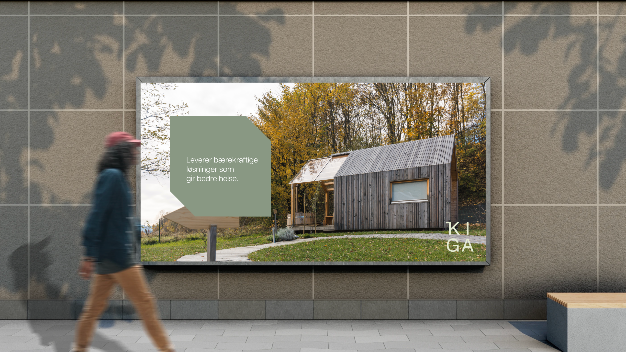 KIGA Studio visuell identitet brukt på utendørsreklame i bymiljø